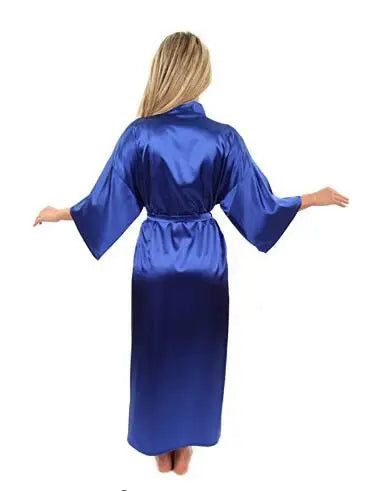 Women Silk Satin Long Wedding Bride Bridesmaid Robe Kimono Robe Feminino Bath