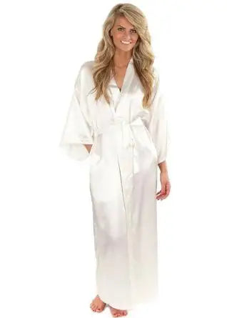 Women Silk Satin Long Wedding Bride Bridesmaid Robe Kimono Robe Feminino Bath