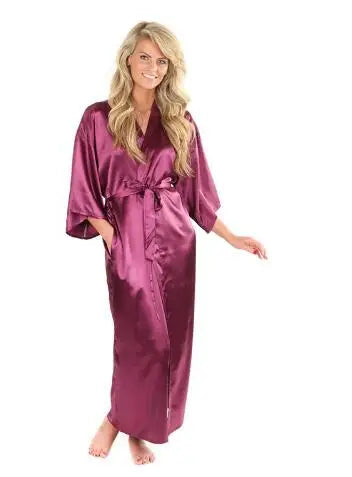 Women Silk Satin Long Wedding Bride Bridesmaid Robe Kimono Robe Feminino Bath