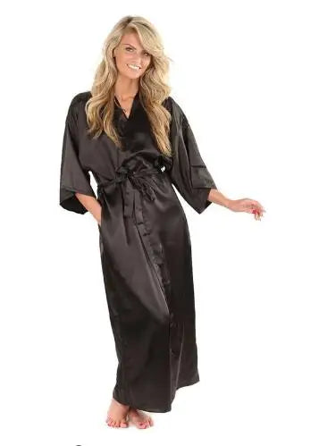 Women Silk Satin Long Wedding Bride Bridesmaid Robe Kimono Robe Feminino Bath