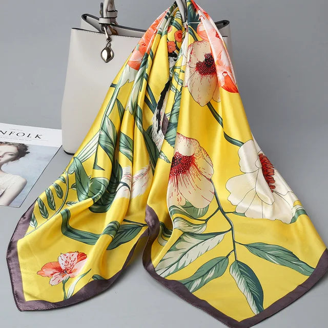 Fashion Kerchief Silk Satin Neck Scarf for Women Print Hijab Scarfs