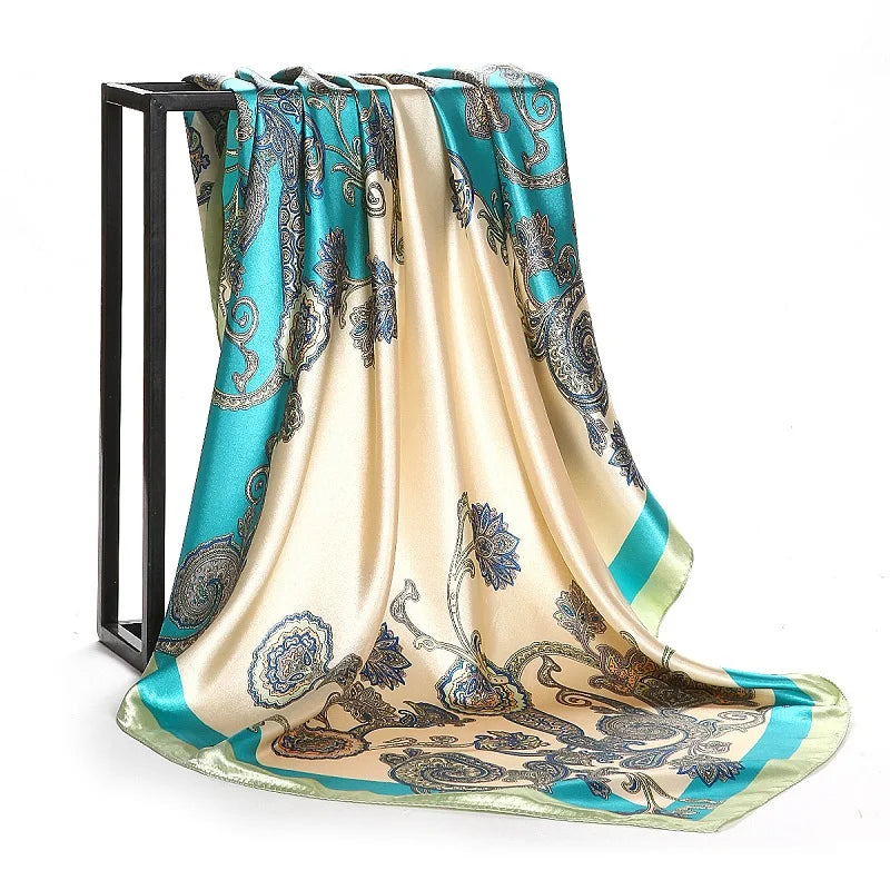 Fashion Kerchief Silk Satin Neck Scarf for Women Print Hijab Scarfs