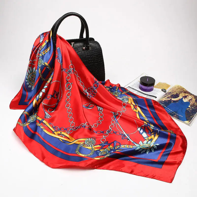 Fashion Kerchief Silk Satin Neck Scarf for Women Print Hijab Scarfs