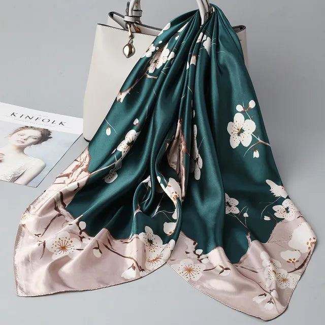 Fashion Kerchief Silk Satin Neck Scarf for Women Print Hijab Scarfs