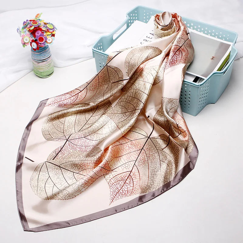 Fashion Kerchief Silk Satin Neck Scarf for Women Print Hijab Scarfs