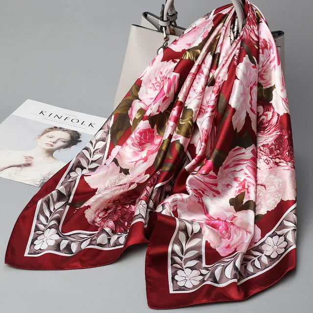 Fashion Kerchief Silk Satin Neck Scarf for Women Print Hijab Scarfs