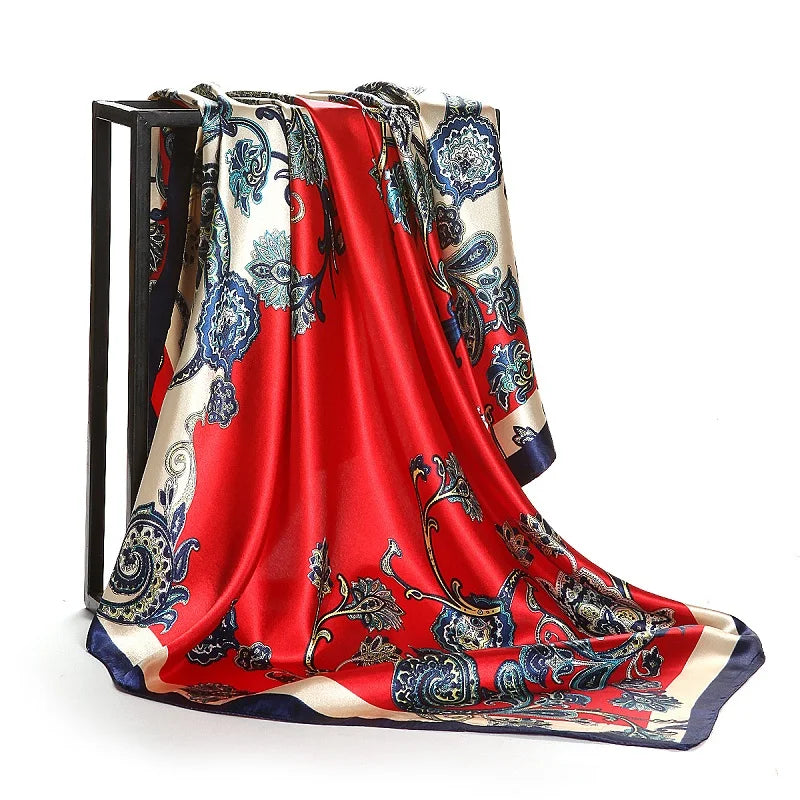 Fashion Kerchief Silk Satin Neck Scarf for Women Print Hijab Scarfs