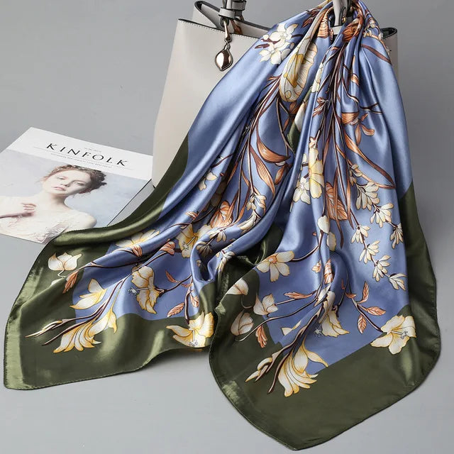 Fashion Kerchief Silk Satin Neck Scarf for Women Print Hijab Scarfs